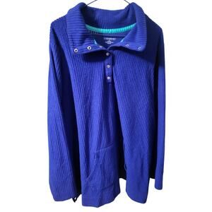 Catherine's Royal Blue Snap Neck Long Sleeve Top with Front Pocket - 1X 18/20W
